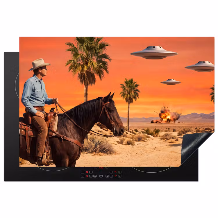 Inductiebeschermer - Cowboy - Paard - Woestijn - Cowboy - Paard - Woestijn Inductie beschermer vinyl 3mm klein