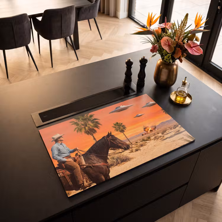 Inductiebeschermer - Cowboy - Paard - Woestijn - Cowboy - Paard - Woestijn Inductie beschermer vinyl 3mm klein