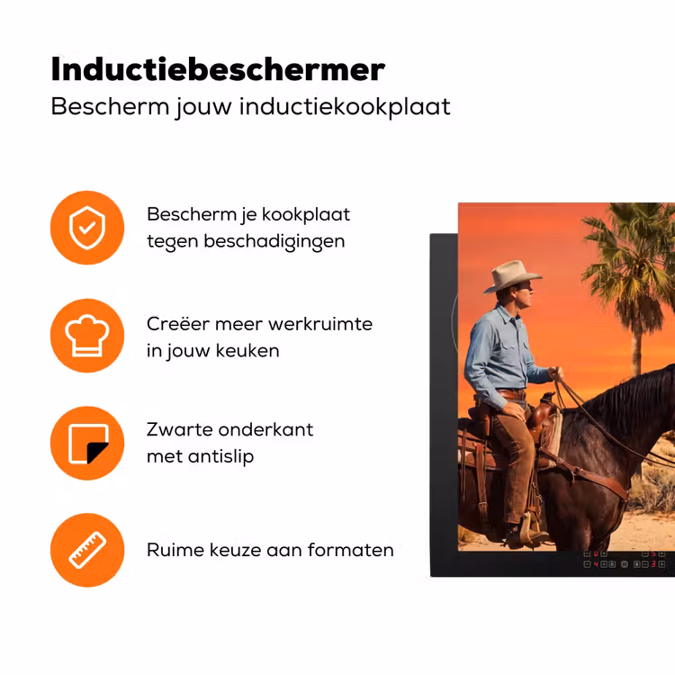 Inductiebeschermer - Cowboy - Paard - Woestijn - Cowboy - Paard - Woestijn Inductie beschermer vinyl 3mm klein