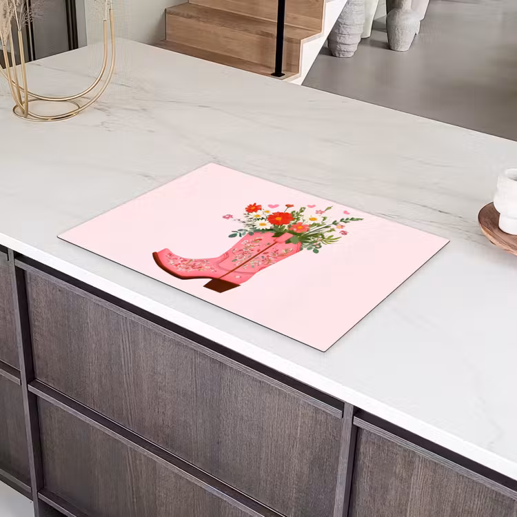 Cowboylaarzen - Roze - Boeket - Bloemen Inductie beschermer vinyl 3mm klein -sfeer8