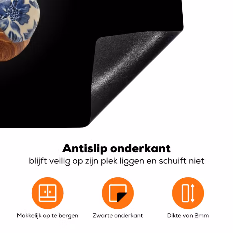 Croissant - Bloemenpatroon - Delftsblauw Inductie beschermer vinyl 3mm klein -zzzzzzz-td-onderkant
