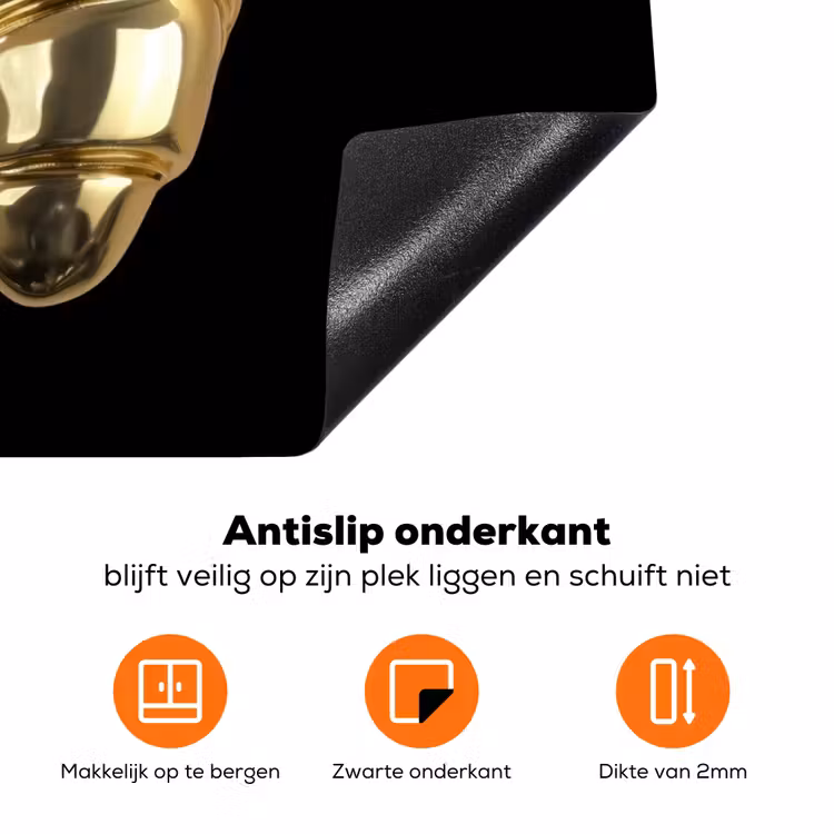 Croissant - Brood - Goud - Zwart Inductie beschermer vinyl 3mm klein -zzzzzzz-td-onderkant