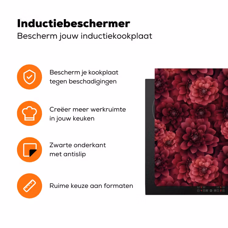 Dahlias - Bloemen - Rood Inductie beschermer vinyl 3mm klein 276 -zzzzzzz-td-ups