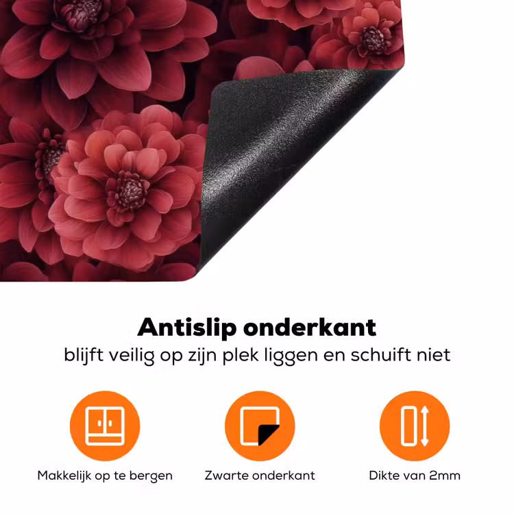 Dahlias - Bloemen - Rood Inductie beschermer vinyl 3mm klein 276 -zzzzzzz-td-onderkant