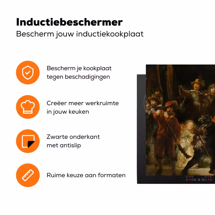 De Nachtwacht - Schilderij van Rembrandt van Rijn Inductie beschermer vinyl 3mm klein -zzzzzzz-td-ups