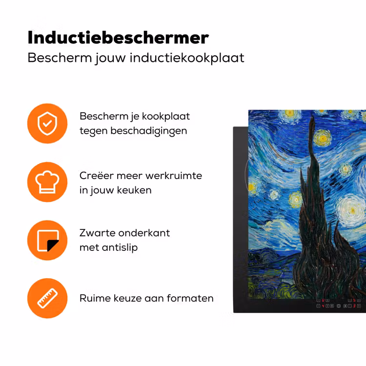 De sterrennacht - Vincent van Gogh Inductie beschermer vinyl 3mm klein -zzzzzzz-td-ups