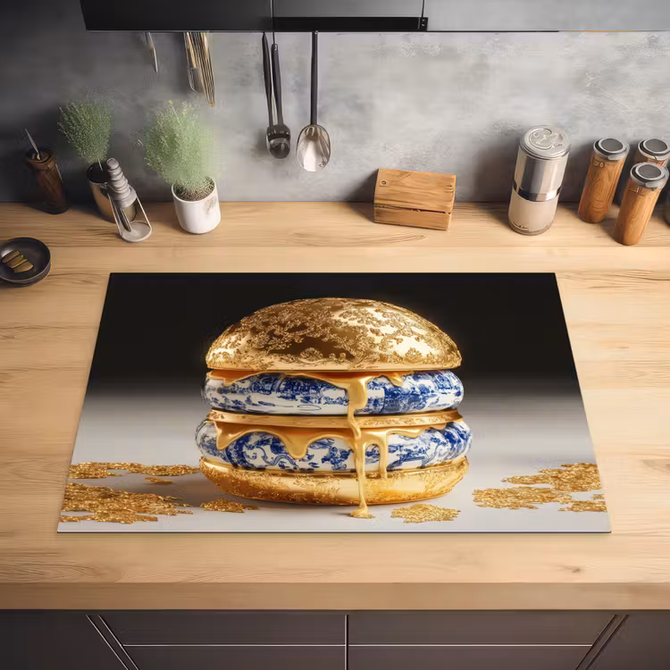 Delftsblauw - Goud - Burger Inductie beschermer vinyl 3mm klein -sfeer5