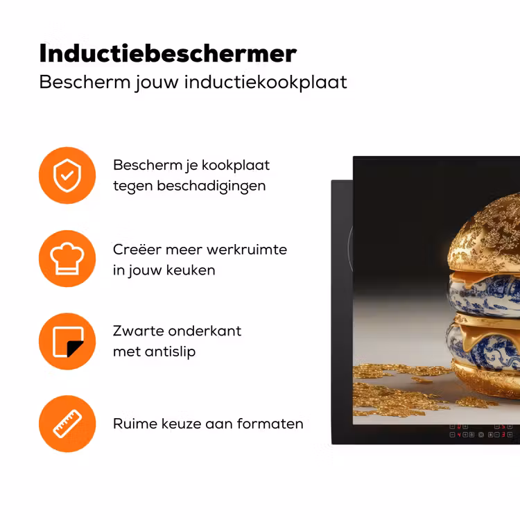 Delftsblauw - Goud - Burger Inductie beschermer vinyl 3mm klein -zzzzzzz-td-ups