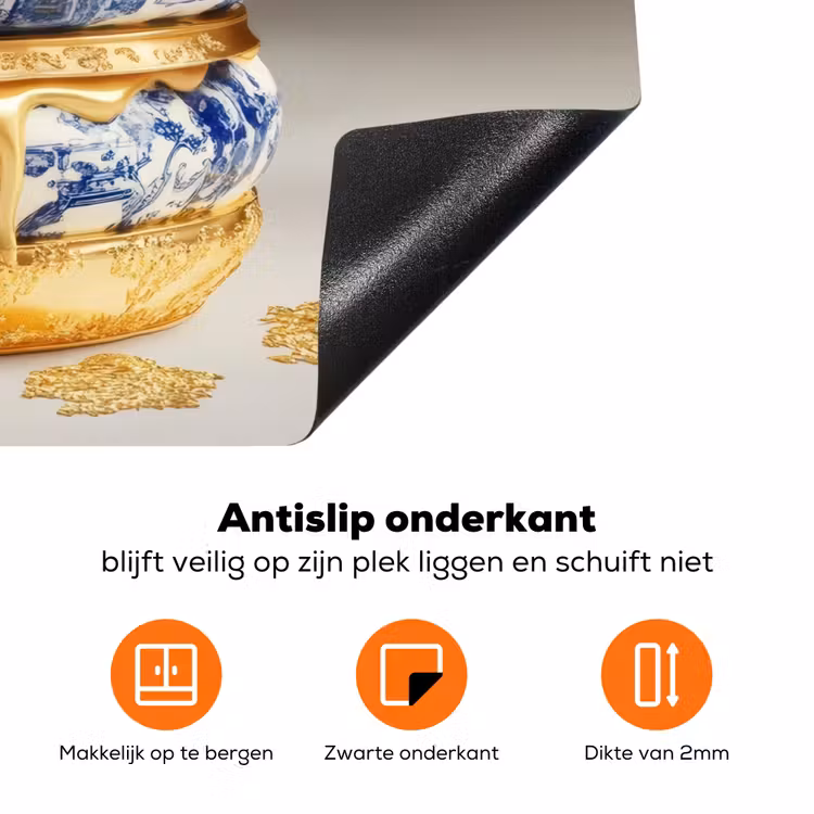 Delftsblauw - Goud - Burger Inductie beschermer vinyl 3mm klein -zzzzzzz-td-onderkant