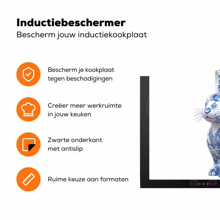 Delftsblauw - Haasje - Wit Inductie beschermer vinyl 3mm klein -zzzzzzz-td-ups
