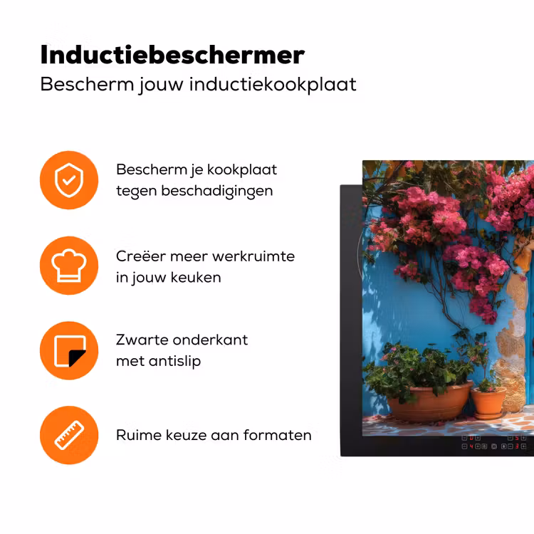 Deur - Hout - Bloemen - Blauw Inductie beschermer vinyl 3mm klein -zzzzzzz-td-ups