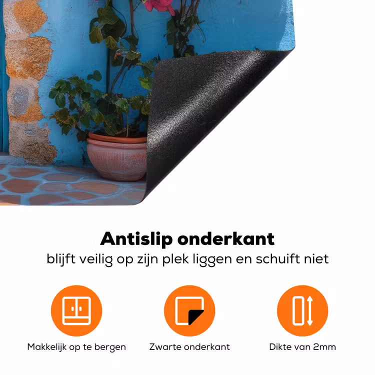 Deur - Hout - Bloemen - Blauw Inductie beschermer vinyl 3mm klein -zzzzzzz-td-onderkant