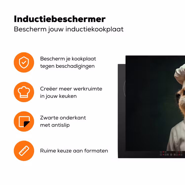 Dier - Kok - Stokstaartje Inductie beschermer vinyl 3mm klein -zzzzzzz-td-ups