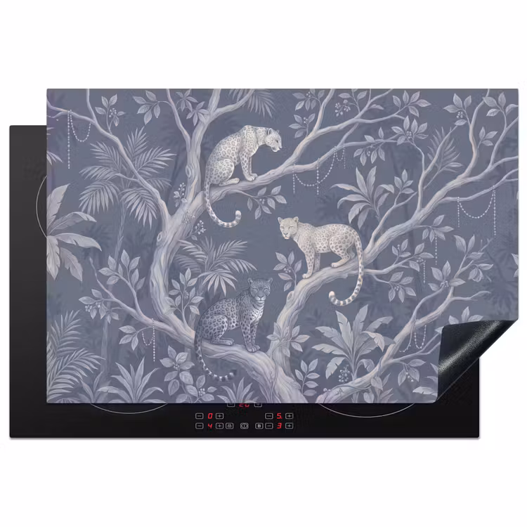 Dieren - Jungle - Illustratie - Bomen - Blauw Inductie beschermer vinyl 3mm klein -3d