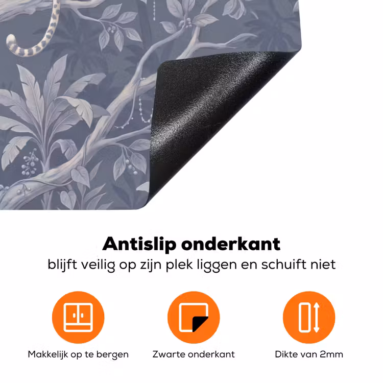Dieren - Jungle - Illustratie - Bomen - Blauw Inductie beschermer vinyl 3mm klein -zzzzzzz-td-onderkant