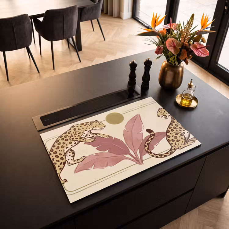 Dieren - Kat - Jungle - Illustratie - Beige Inductie beschermer vinyl 3mm klein -sfeer5