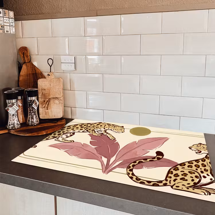 Dieren - Kat - Jungle - Illustratie - Beige Inductie beschermer vinyl 3mm klein -sfeer3
