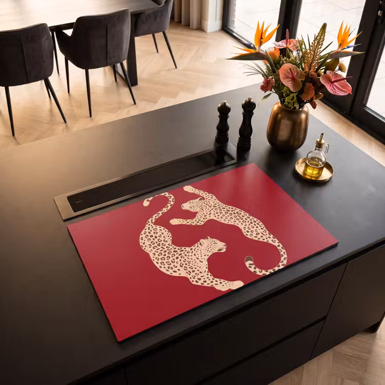 Dieren - Luipaard - Abstract - Rood - Modern Inductie beschermer vinyl 3mm klein -sfeer5