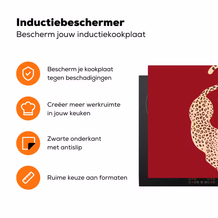 Dieren - Luipaard - Abstract - Rood - Modern Inductie beschermer vinyl 3mm klein -zzzzzzz-td-ups