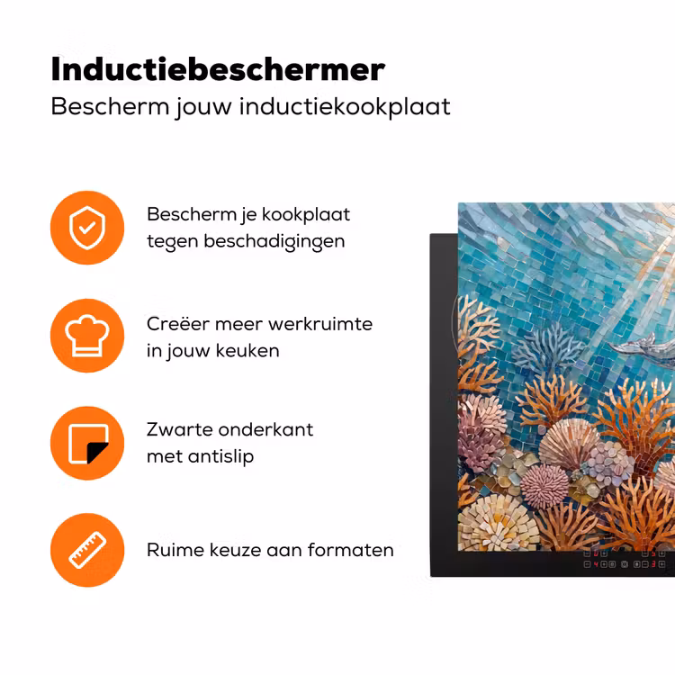 Dieren - Mozaïek - Oceaan - Koraal - Blauw Inductie beschermer vinyl 3mm klein -zzzzzzz-td-ups