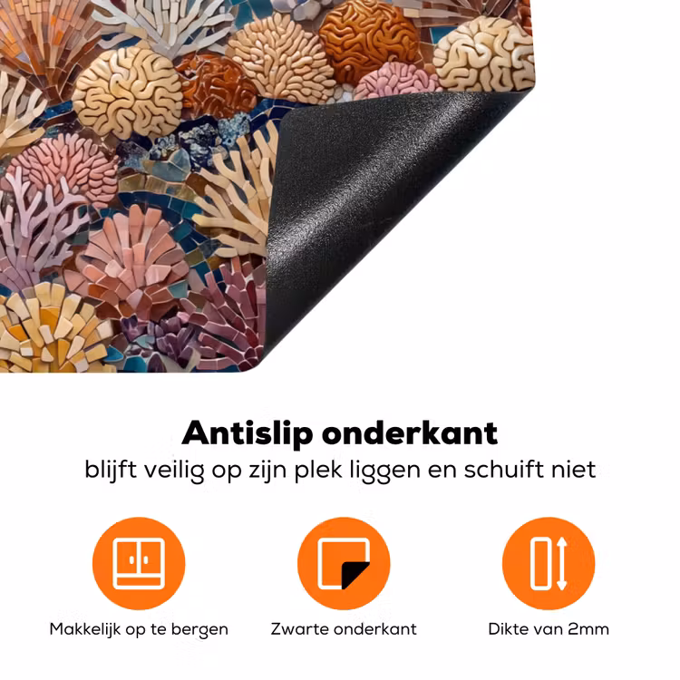 Dieren - Mozaïek - Oceaan - Koraal - Blauw Inductie beschermer vinyl 3mm klein -zzzzzzz-td-onderkant