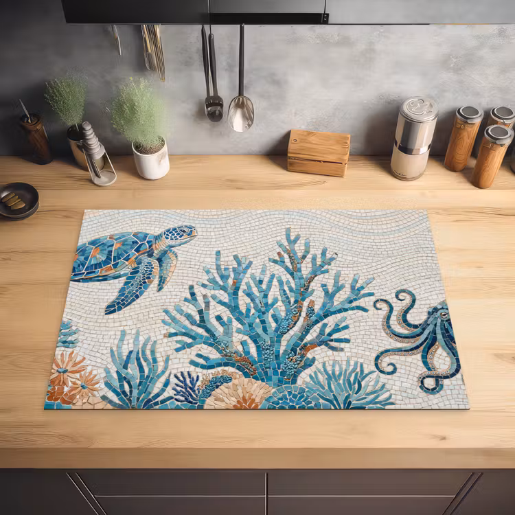 Dieren - Onderwater - Natuur - Mozaïek - Blauw Inductie beschermer vinyl 3mm klein -sfeer5