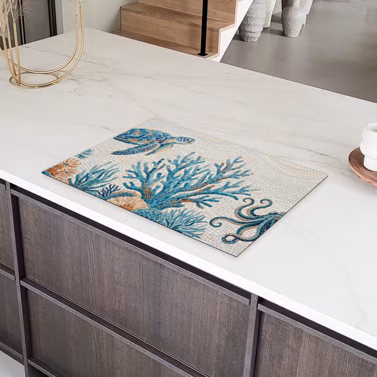 Dieren - Onderwater - Natuur - Mozaïek - Blauw Inductie beschermer vinyl 3mm klein -sfeer8