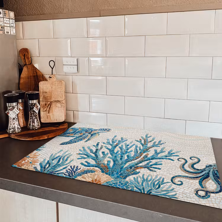 Dieren - Onderwater - Natuur - Mozaïek - Blauw Inductie beschermer vinyl 3mm klein -sfeer3