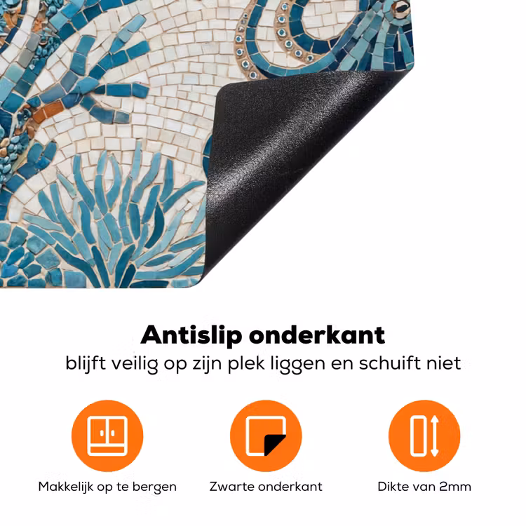 Dieren - Onderwater - Natuur - Mozaïek - Blauw Inductie beschermer vinyl 3mm klein -zzzzzzz-td-onderkant