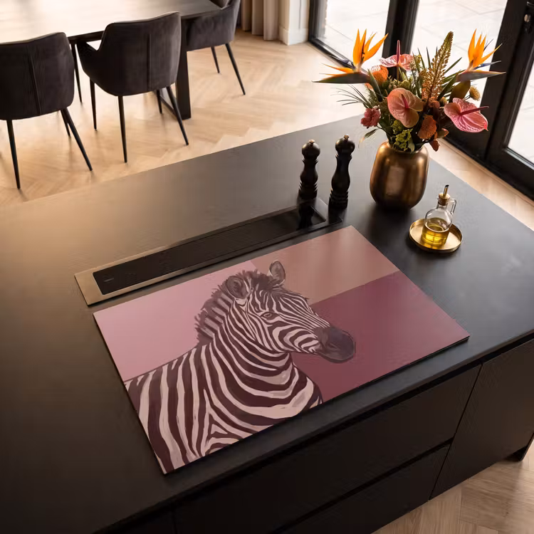 Dieren - Zebrahoofd - Wildlife - Modern - Bruin Inductie beschermer vinyl 3mm klein -sfeer5