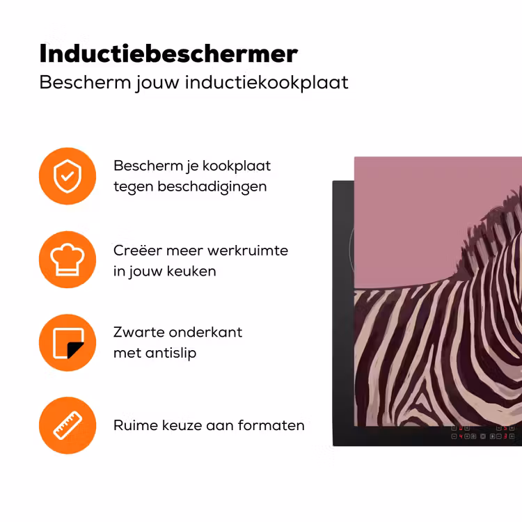 Dieren - Zebrahoofd - Wildlife - Modern - Bruin Inductie beschermer vinyl 3mm klein -zzzzzzz-td-ups