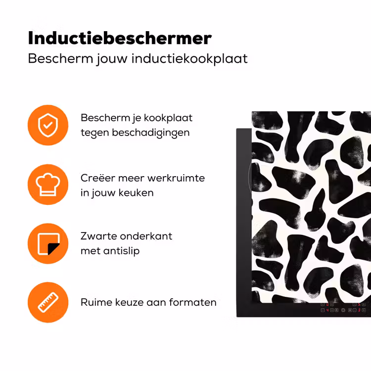 Dierenpatroon - Vlekken - Zwart - Wit Inductie beschermer vinyl 3mm klein 276 -zzzzzzz-td-ups