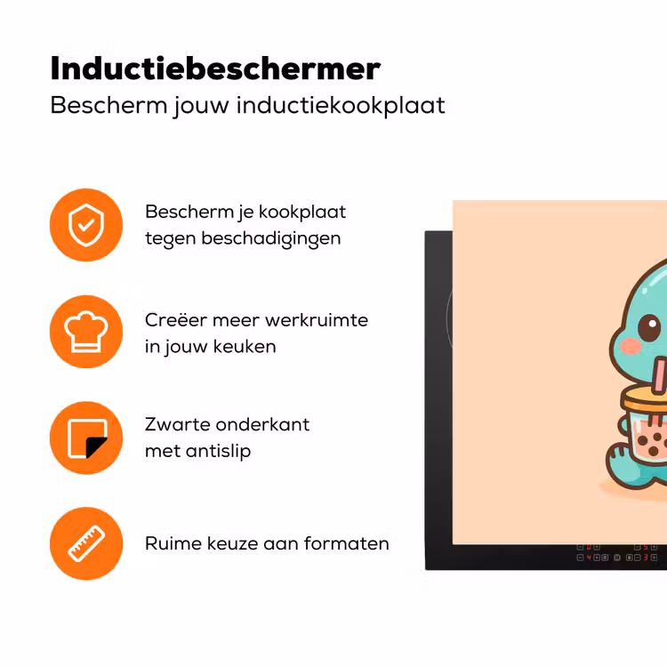 Dino - Boba - kawaii - Oranje Inductie beschermer vinyl 3mm klein -zzzzzzz-td-ups