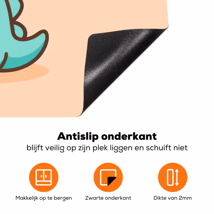 Dino - Boba - kawaii - Oranje Inductie beschermer vinyl 3mm klein -zzzzzzz-td-onderkant