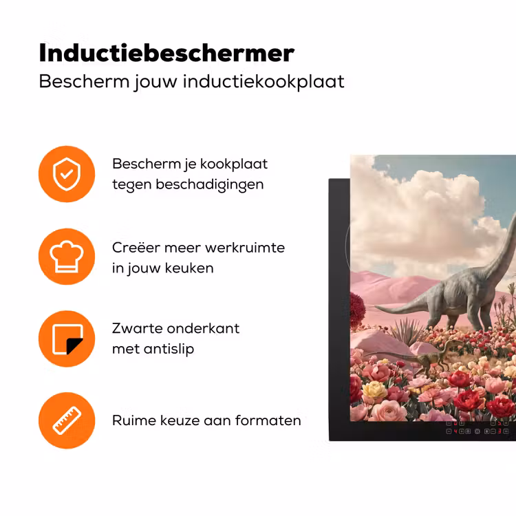 Inductiebeschermer - Dinosaurus - Roze - Landschap - Dinosaurus - Roze - Landschap Inductie beschermer vinyl 3mm klein