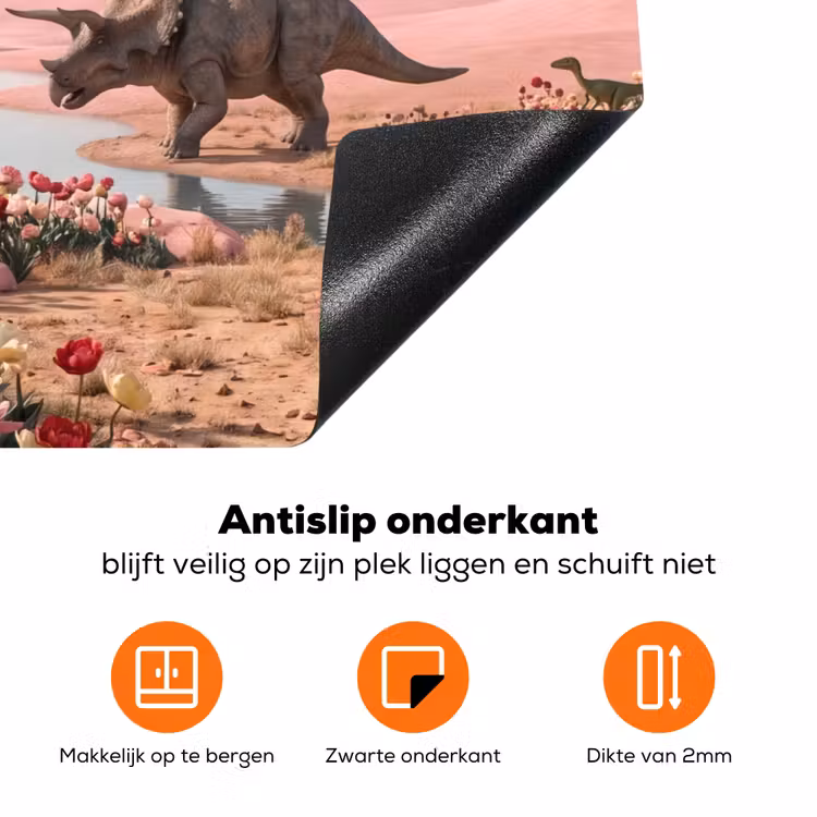 Inductiebeschermer - Dinosaurus - Roze - Landschap - Dinosaurus - Roze - Landschap Inductie beschermer vinyl 3mm klein