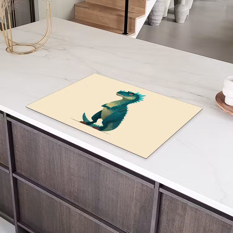 Dinosaurus - Turquoise - Stekels Inductie beschermer vinyl 3mm klein -sfeer8