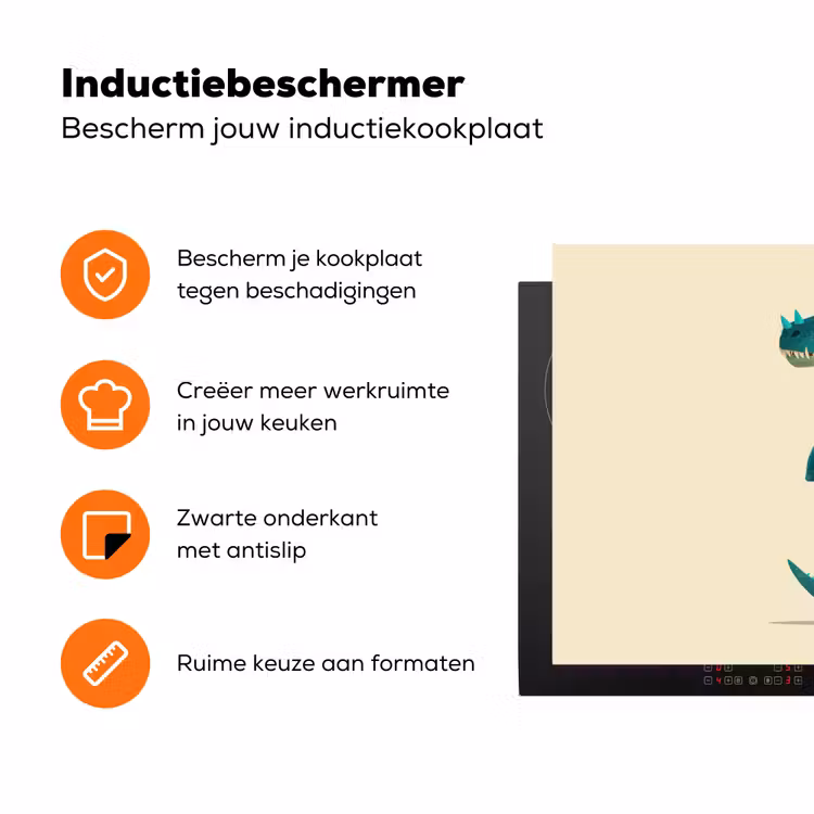 Dinosaurus - Turquoise - Stekels Inductie beschermer vinyl 3mm klein -zzzzzzz-td-ups