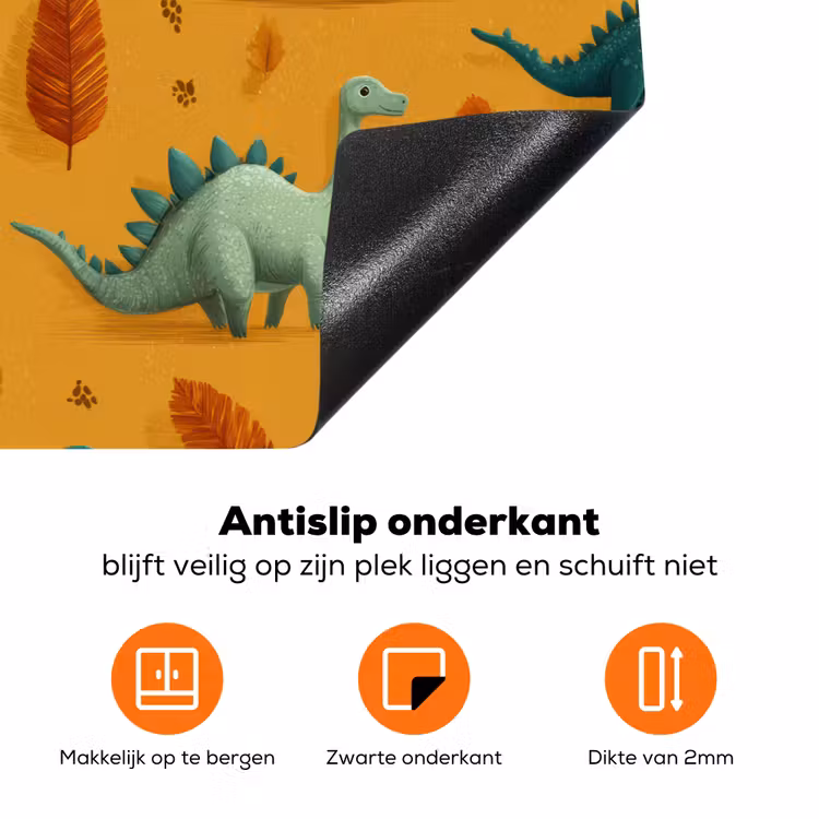 Dinosaurussen - Stekels - Herfstbladeren - Bruin Inductie beschermer vinyl 3mm klein -zzzzzzz-td-onderkant