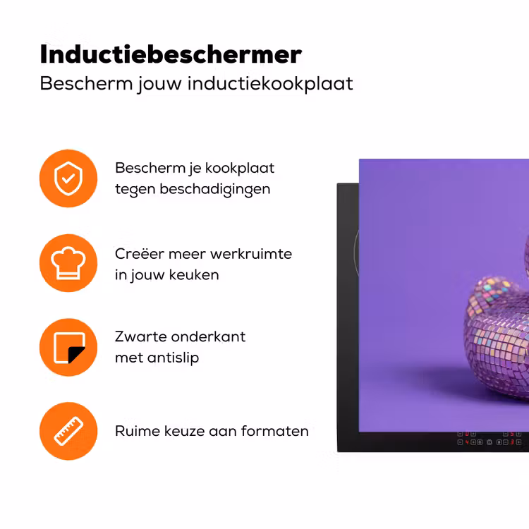 Disco - Eend - Paars Inductie beschermer vinyl 3mm klein -zzzzzzz-td-ups