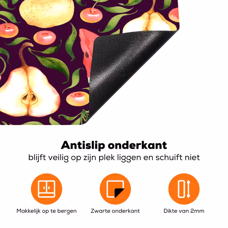 Donker - Bladeren - Fruit - Patroon Inductie beschermer vinyl 3mm klein 276 -zzzzzzz-td-onderkant
