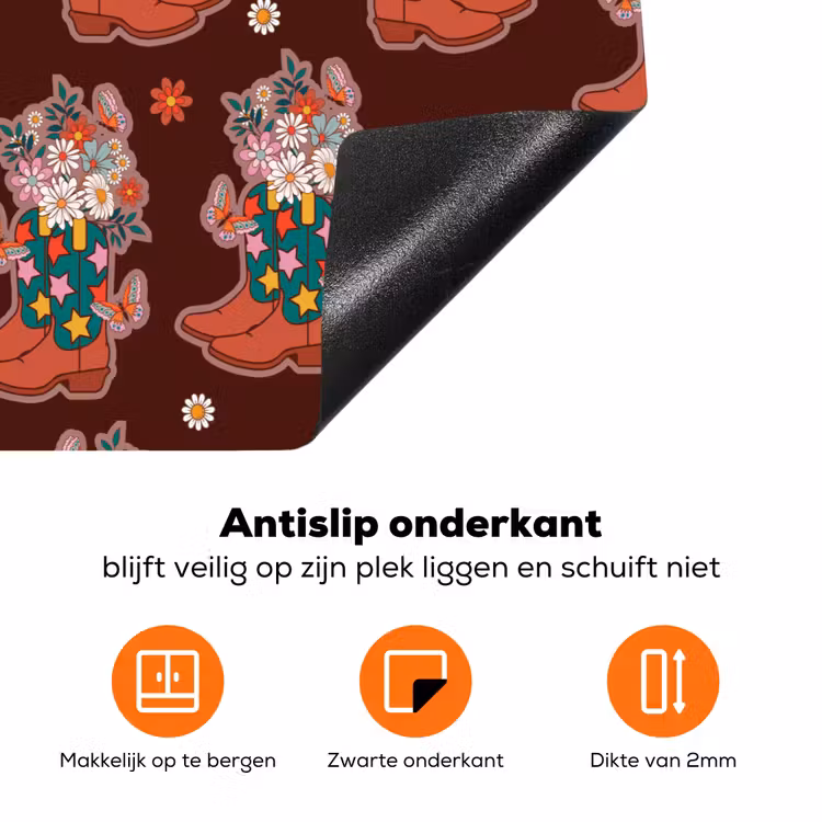 Retro - Disco - Laarzen - Bloemen - Multi Inductie beschermer vinyl 3mm klein 276 -zzzzzzz-td-onderkant