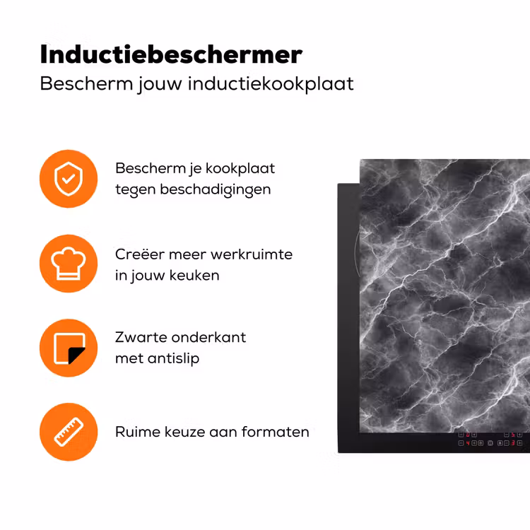 Donkergrijs - Bliksem - Marmer Inductie beschermer vinyl 3mm klein 276 -zzzzzzz-td-ups