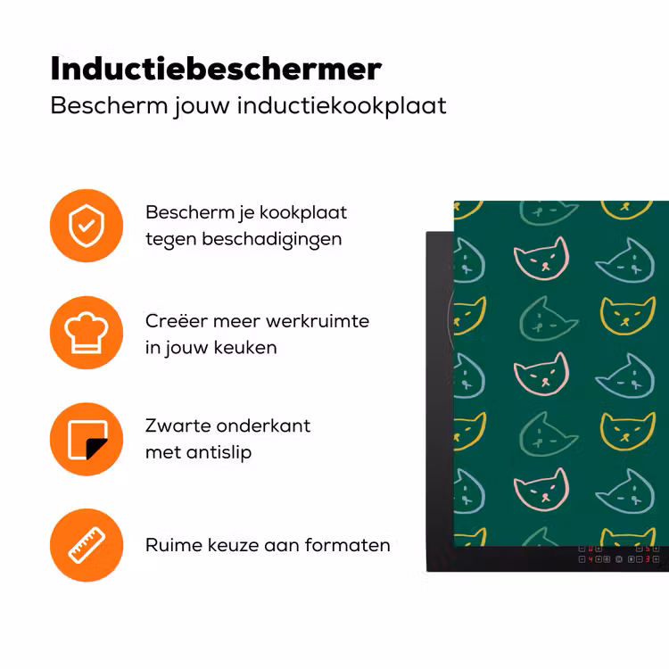 Donkergroen - Gezichten - Katten - Kleuren Inductie beschermer vinyl 3mm klein 276 -zzzzzzz-td-ups