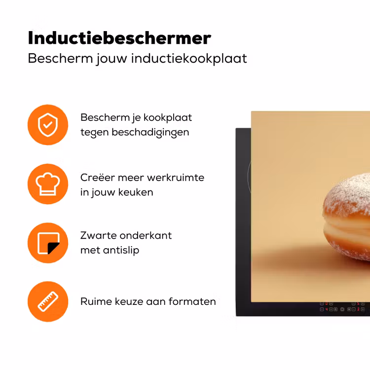 Donut - Romig - Poedersuiker - Beige Inductie beschermer vinyl 3mm klein -zzzzzzz-td-ups