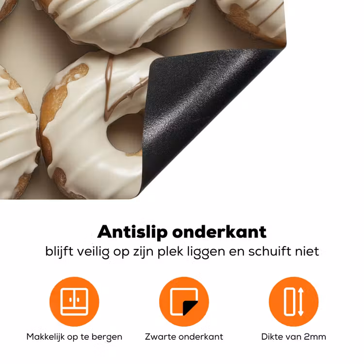 Donuts - Chocolade - Wit - Beige Inductie beschermer vinyl 3mm klein -zzzzzzz-td-onderkant