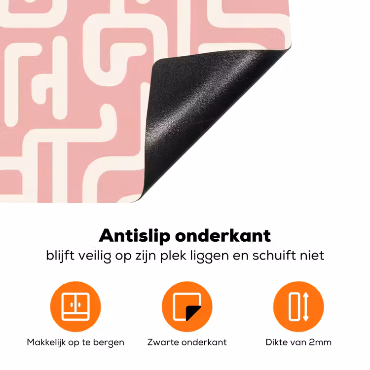 Doolhofpatroon - Roze - Wit - Abstract Inductie beschermer vinyl 3mm klein 276 -zzzzzzz-td-onderkant
