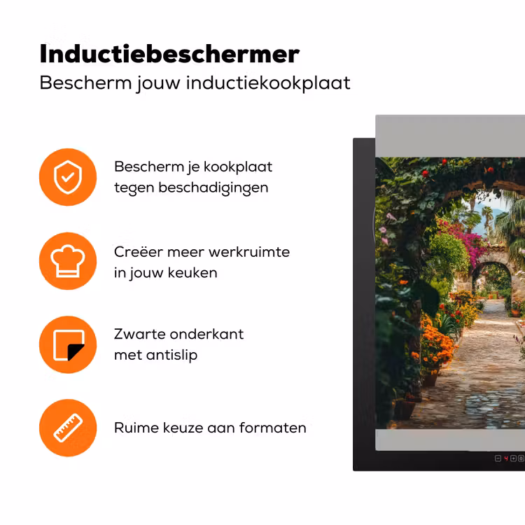 Doorkijk - Bloemen - Poort - Stenen Inductie beschermer vinyl 3mm middel -zzzzzzz-td-ups