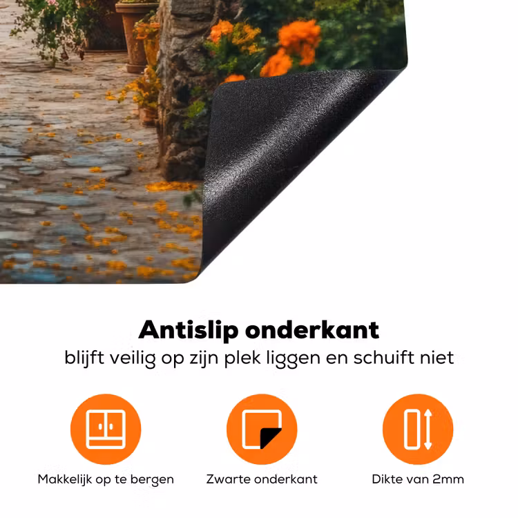 Doorkijk - Bloemen - Poort - Stenen Inductie beschermer vinyl 3mm middel -zzzzzzz-td-onderkant