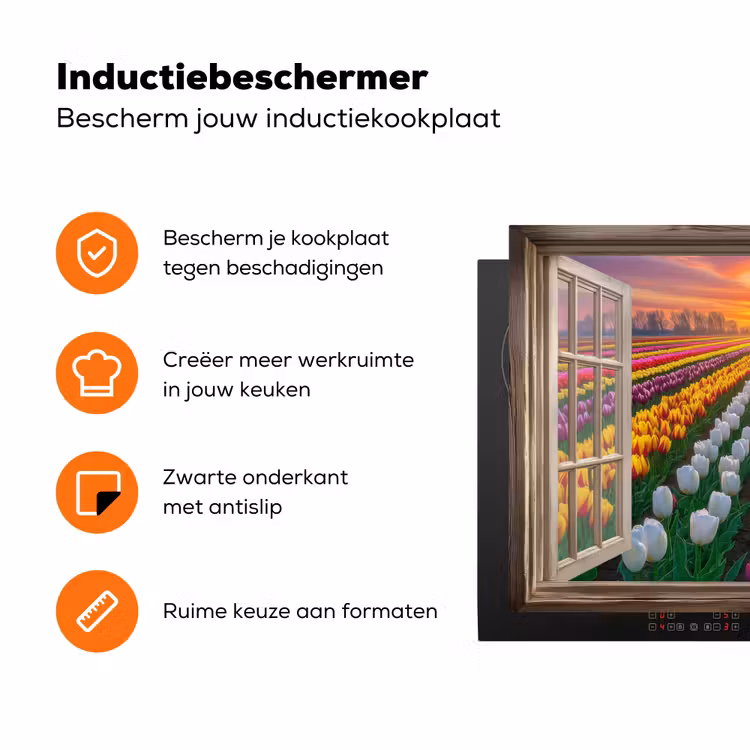 Doorkijk - Bloemen - Tulpen - Kleurrijk - Zonsondergang Inductie beschermer vinyl 3mm klein -zzzzzzz-td-ups